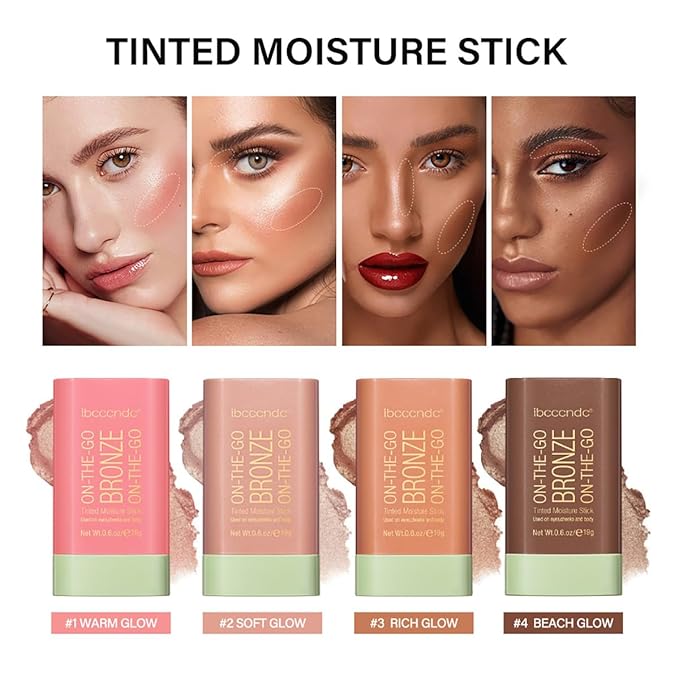 Multi-Use Makeup Blush Stick, Beauty Tinted Solid Blush Stick,Facial Contouring Highlight & Brighten Face Stick, Waterproof Moisturizer Stick, Suitable for All Skin (3#Rich Glow)