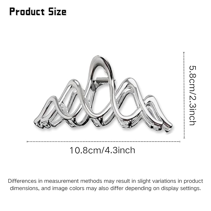 Wave Metal Hair Clips Silver Wavy Hair Claw Clip Hair Claws Strong Hold Nonslip Hair Jaw Clips for Thin Thick Hair Stylish Hair Accessories for Women Girls