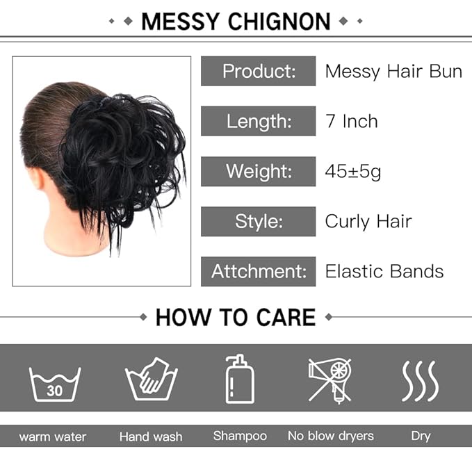 HMD Tousled Updo Messy Bun Hairpiece Hair Extension Ponytail with Elastic Rubber Band Updo Ponytail Hairpiece Synthetic Hair Extensions Scrunchies Ponytail Hairpieces for Women