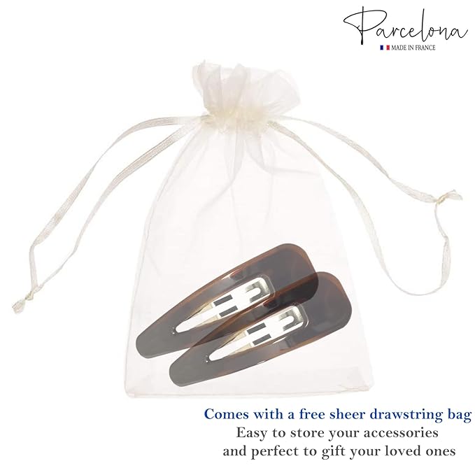 Parcelona French Clic Clac 3 1/4" Tortoise Shell Brown Celluloid No Slip Grip Snap Hair Clips for Women
