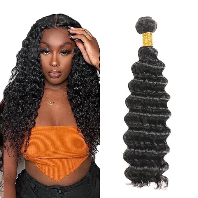Deep Wave Bundles Human Hair Color 1B Deep Wave Bundles Niegmeag Brazilian Virgin Remy Hair Single Bundle 16 Inch Double Weft Natural Black Loose Wave Bundle Hair Weave 100g