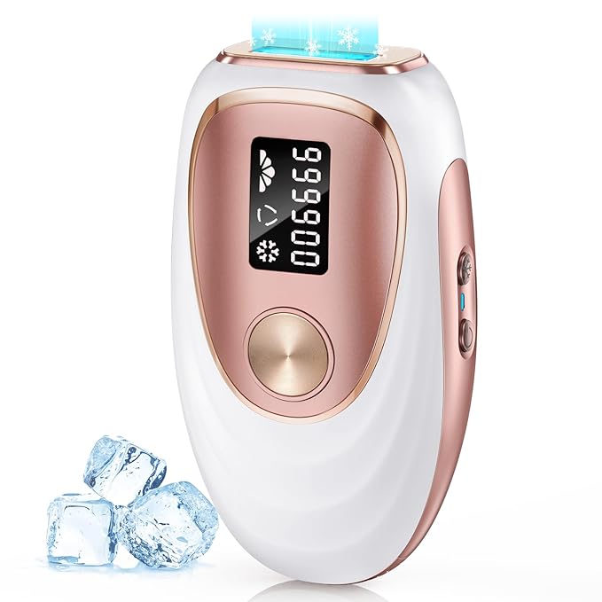 IPL Laser Hair Removal Device for Women & Men - Home 45°F Ice-Cooling Contact for Painless & Long-Lasting Results, 86% Hair Reduction in 3 Weeks for Full Body & Bikini Line, Rose Gold