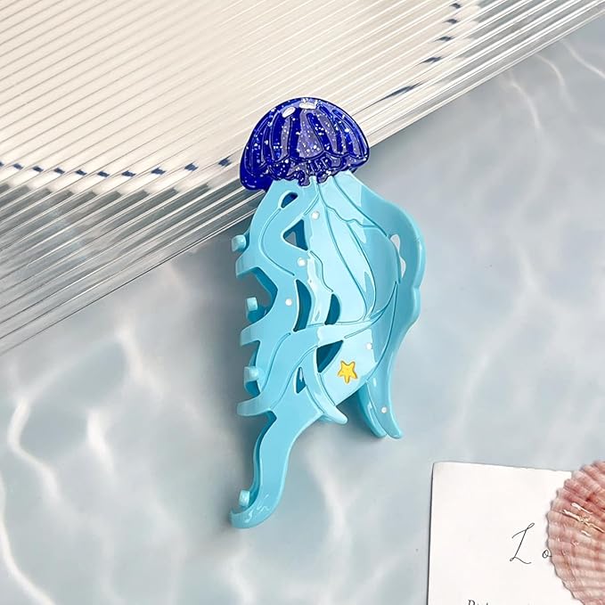 Cute Blue Jellyfish Hair Clip,Funny Acetate Claw Clips for Women