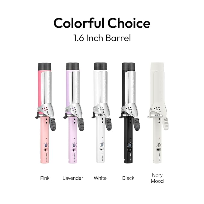 VODANA Professional GlamWave Ceramic Curling Iron, Long-Lasting Natural Curls, Instant Heat, Hair Curler, Curling Wand, Available in USA (1.6 inch, Lavender)