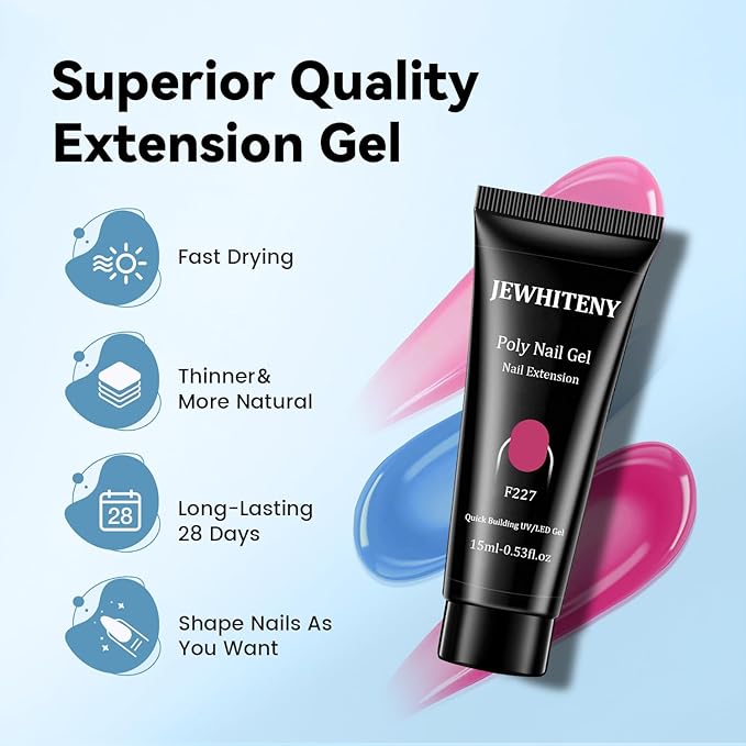 JEWHITENY 28 Colors Poly Nail Gel Set - 15ml Nude Pink Brown Black Grey Blue Yellow Tones for French Manicure DIY Nail Art Salon & Home Use Holiday Gift