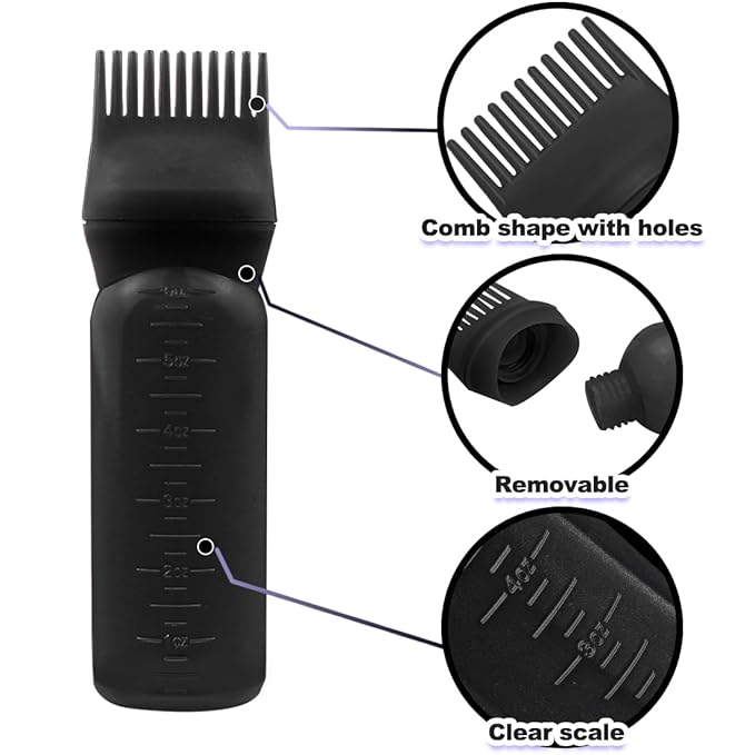 ELANE 4 Pack Hair Oiler Comb Bottle,Root Comb Applicator Bottle for Hair Oil Scalp Hair Oiling Applicator(2Black+2Purple)