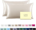 Silk Pillow Cases 2 Pack Soft Breathable and Sliky King Size Pillow Cases Set of 2,Natural Mulberry Satin Silk Pillowcase with Hidden Zipper for Hair and Skin (Beige,20"X 36",2pcs)