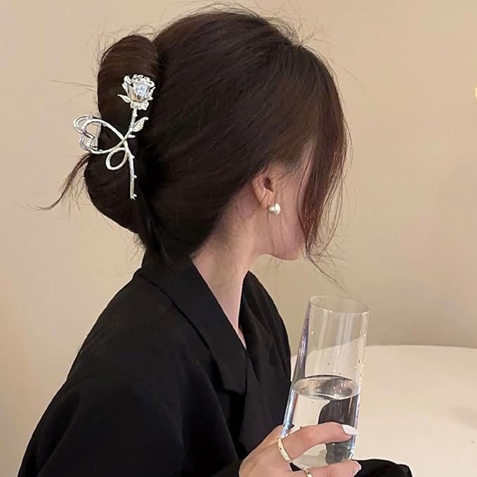 Flower Metal Hair Clips Claw, 1Pcs Flower Hair Claw Clips for Thin Thick Hair Accessories Non-Slip Rose Hair Claw Clip for Women Girls Fashionable Hair Styling