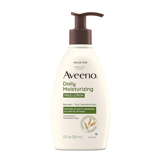 Aveeno Daily Moisturizing Face Lotion with Soothing Prebiotic Oat, Gentle Lotion Nourishes Normal to Dry Skin With Moisture, Sensitive Skin, Fragrance-Free, 12 fl. oz