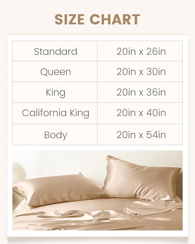 THXSILK Set of 2 100% Mulberry Silk Pillowcase for Hair and Skin Health, Soft Breathable and Smooth Pillowcases with Hidden Zipper, Both Sides Premium Grade 6A+ Silk, Body Size 20"x54", Beige