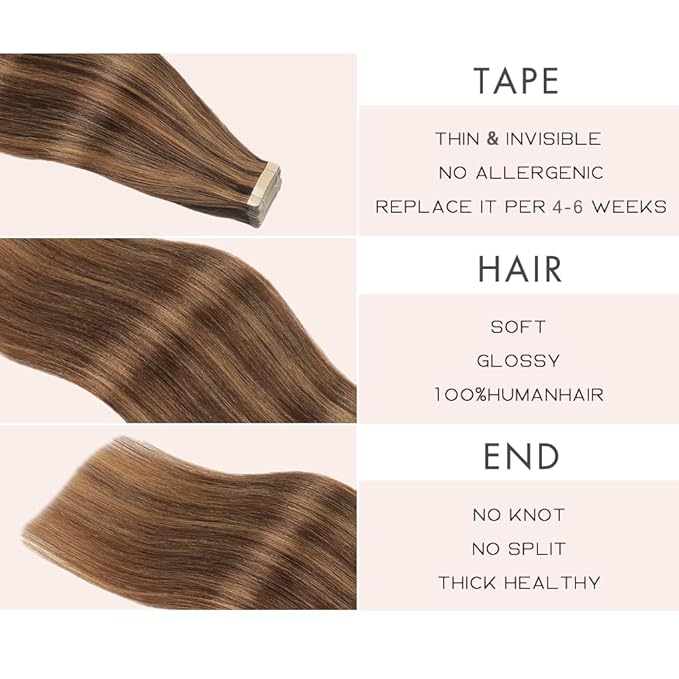 Tape in Hair Extensions Human Hair 20pcs Remy Hair Extensions 18 Inch Darkest Brown to Medium Brown Invisible Human Hair Tape in Extensions Skin Weft Tape Extensions Human Hair (P2/10#,18 Inch)
