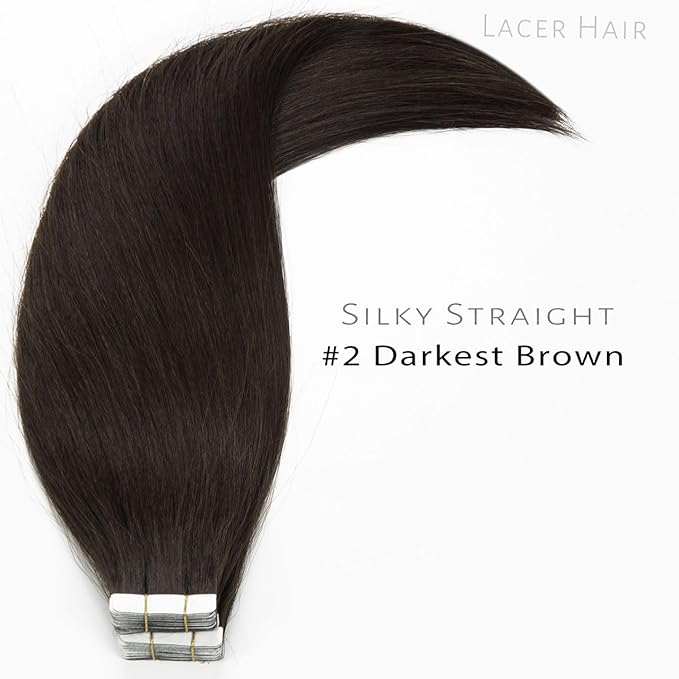 Lacer Tape in Hair Extensions Human Hair Darkest Brown Tape in Extensions Real Human Hair Skin Weft Invisible Double Side Glue in Extensions Human Hair Silky 12 Inch 30g 20pcs