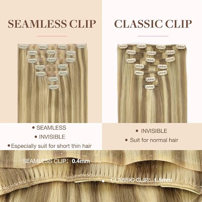 GOO GOO Clip in Hair Extensions Real Human Hair, Remy Human Hair Extensions Clip ins for Women, Natural Human Hair, 14inch 110g 7Pcs, 16/22 Light Blonde Highlighted Golden Blonde