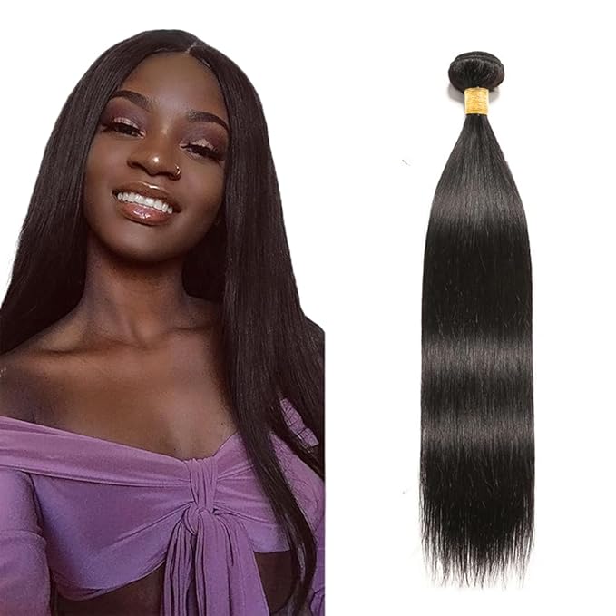 Human Hair Bundles Natural Black Straight Hair Extensions Grade 8A Peruvian Virgin Remy Hair Single Bundle 22 Inch Double Weft Real Color 1B Hair Weave