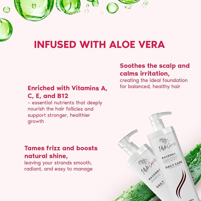 I Belli Capelli Ravenna Aloe Vera Shampoo & Conditioner Set – Sulfate & Paraben-Free, Deep Moisture, Breakage Reduction for Dry, Damaged & All Hair Types, 2×1L (33.8 fl oz each)