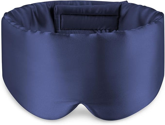 Zenssia 100% Mulberry Silk Sleep Mask Eye Mask for Man and Woman with Adjustable Headband, Full Size Large Sleep Mask & Blindfold for Total Blackout for All Night Sleep, Travel & Nap-Dark Blue