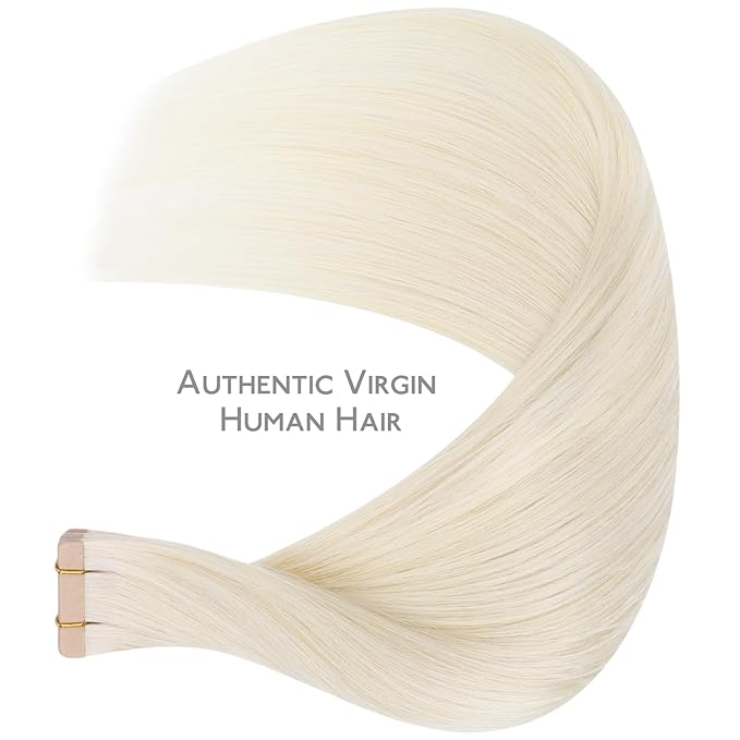 WENNALIFE Tape in Hair Extensions Human Hair, 20pcs 50g 24 inch White Blonde Remy Hair Extensions Straight Human Hair Tape in Extensions Skin Weft Tape Extensions Human Hair