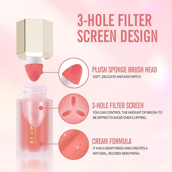 KIMUSE Soft Cream Blush Makeup, Liquid Blush for Cheeks, Weightless, Long-Wearing, Smudge Proof, Natural-Looking, Dewy Finish