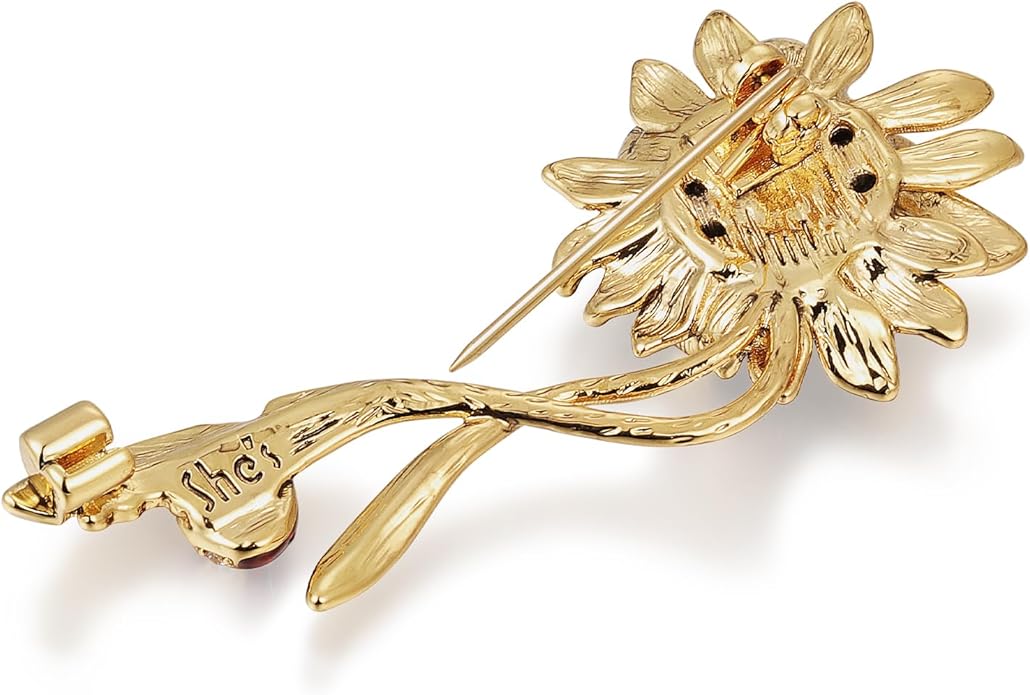 Sunflower Brooch pin with hand beading, She's Free Style Just For You Flower Oil Dropping Brooches for women, Metal Plating Process Safety pins with Nail Bead Crystal