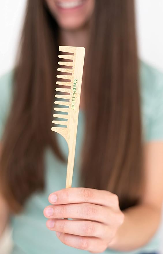 GranNaturals Wide Tooth Wooden Rat Tail Comb - Hair Tool for Teasing Strands & Post Styling - Peach Rattail Wood Pick Handle for Sectioning & Parting - Perfect for Professional & Personal Use