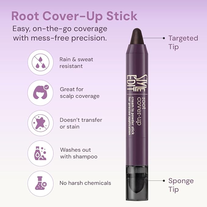 Style Edit Root Touch Up Stick - Medium Brown Hair Concealer, Temporary Gray Coverage, Premium Hair Shading Sponge Pen, 0.11 oz