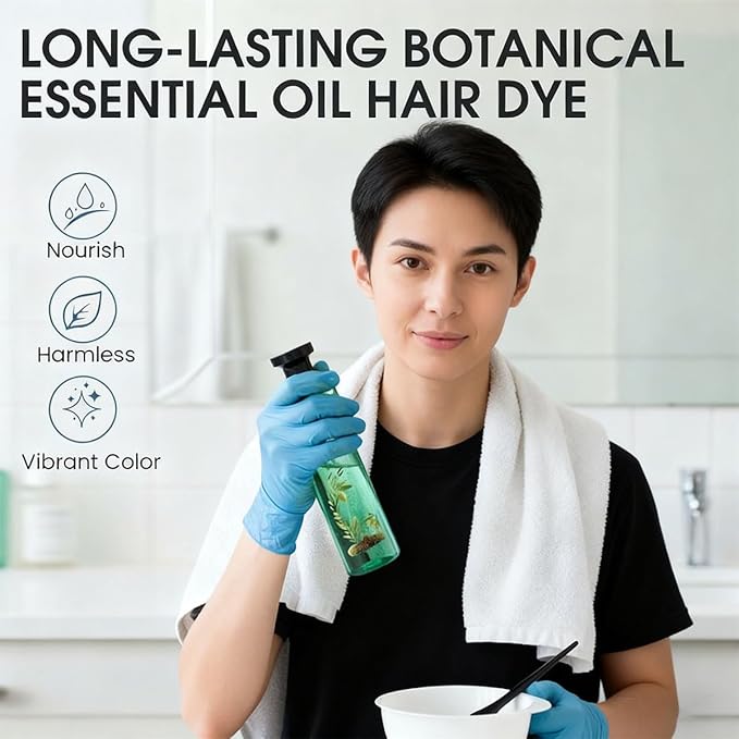 Long-Lasting Botanical Essential Oil Hair Dye,Mild Formula Long Lasting Hair Dye Set,Plant-Based Hair Color for Gray Coverage (Dark Brown)