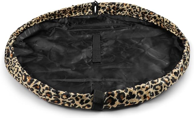 Lay-n-Go Cosmo Layflat Drawstring Cosmetic & Makeup Bag Organizer w/Zipper Pocket, Brush Loops & More, Cinch to Close, Lay Flat to Use, Durable, Machine Wash, Travel Toiletry Bag (22", Leopard)