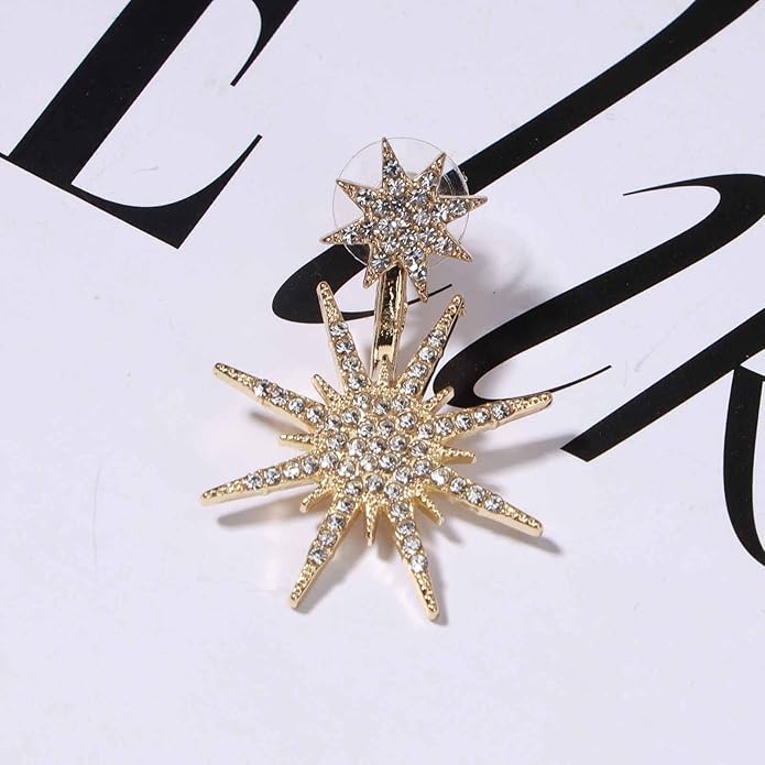 Starburst Jacket Earrings Gold Rhinestone Sun Earrings Front Back Studs Earrings Boho Celestial Earrings Jewelry for Women and Girls Gifts