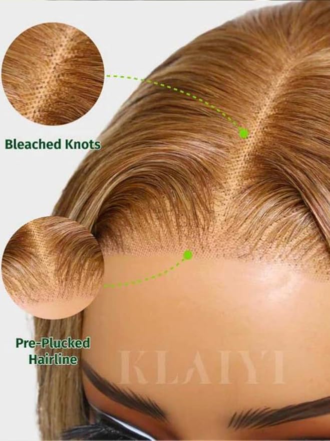 KLAIYI Bye Bye Knots Glueless Wig Highlight Blonde Body Wave Pre Cut 7x5 HD Lace Front Wigs Human Hair Pre Plucked Pre Bleached Pre Everything Wear and Go Wig 12A Ombre Brown 30S Ready To Wear 26Inch