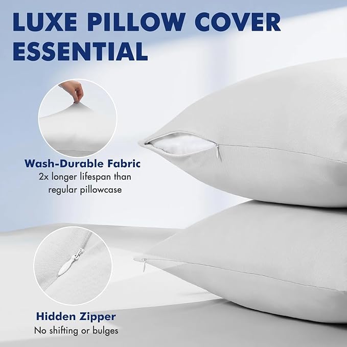 Elegear Cooling Pillow Cases for Hot Sleepers, Clean Fabric Silver Infused Cooling Pillowcase Q-Max>0.5, Soft Pillow Cases for Hair & Skin, Zipper Pillow Cases Set of 2 Gray (King, 20'' x 36'')