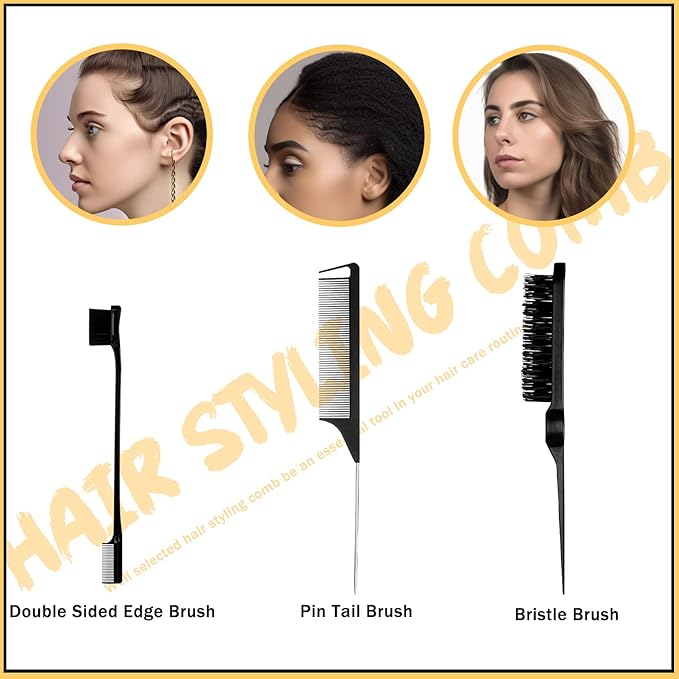 5 Pcs Hair Wax Stick for Flyaways Edge Control Slick - Styling Tools Includes , Finishing , Comb, Gel for Fly Away for Women