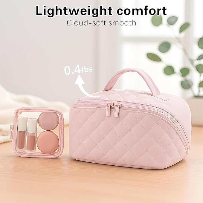 Cosmetic Bag for Travel, Large Capacity Pouch Purse Organizer, Waterproof Puffy Padded Make Up Toiletry Bag for Women (Blue)