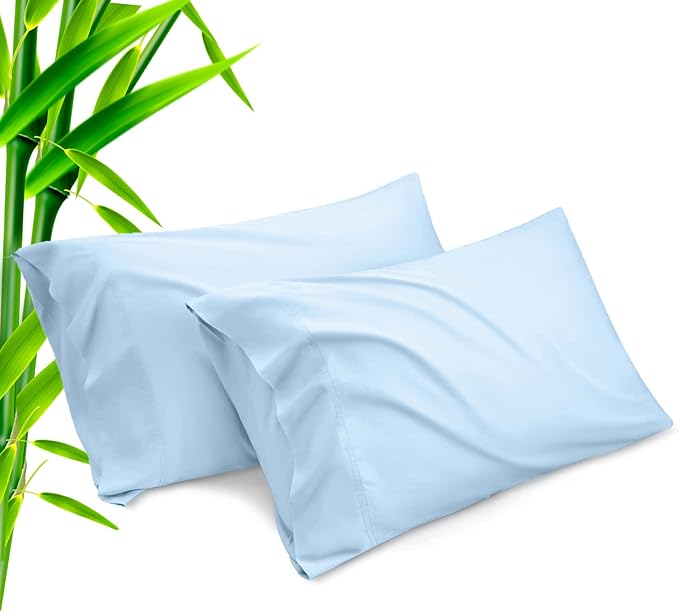 Pillow Cases King Size 2 Pack, Bamboo Rayon Cooling Pillowcases with Envelope Closure, Cool Breathable Pillow Case for Hot Sleepers & Night Sweats, 20x40 inches,Aqua Blue