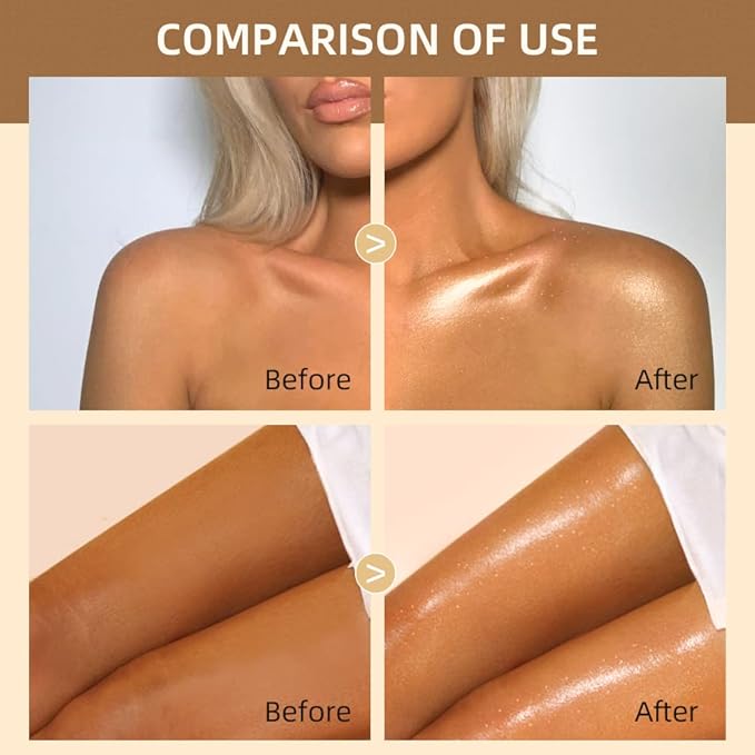 40ml Body Shimmer Oil,Liquid Body Illuminator, Waterproof Moisturizing And Glow For Face & Body, All-In-One Makeup Liquid Illuminator, Summer Body Luminizer,Makeup Brush Include (03#Bronze Gold)