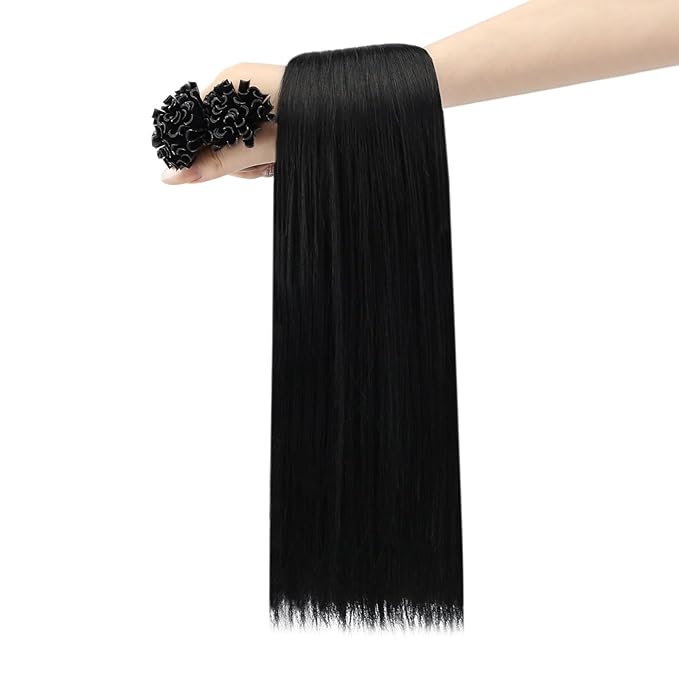 YoungSee U Tip Hair Extensions Black 24 Inch Utip Hair Extensions Human Hair Jet Black U Tips Hair Extension Real Human Hair Keratin Fusion Hair Extension for Long Hair 1g/s 50 Strands