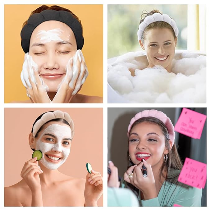 Spa Headbands for Washing Face or Makeup, Sponge Bubble Skincare Headbands, Puffy Terry Cloth Hairband for Women, Skin Care Makeup Headwear Hair Accessories for Girls (White)