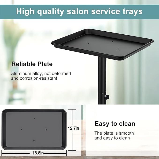 Premium Aluminum Salon Tray, Sturdy Five feet Base Adjustable is Used for Salon Tray on Wheels, tattooing, Beauty Spa, Dentist, Etc.…(Black)