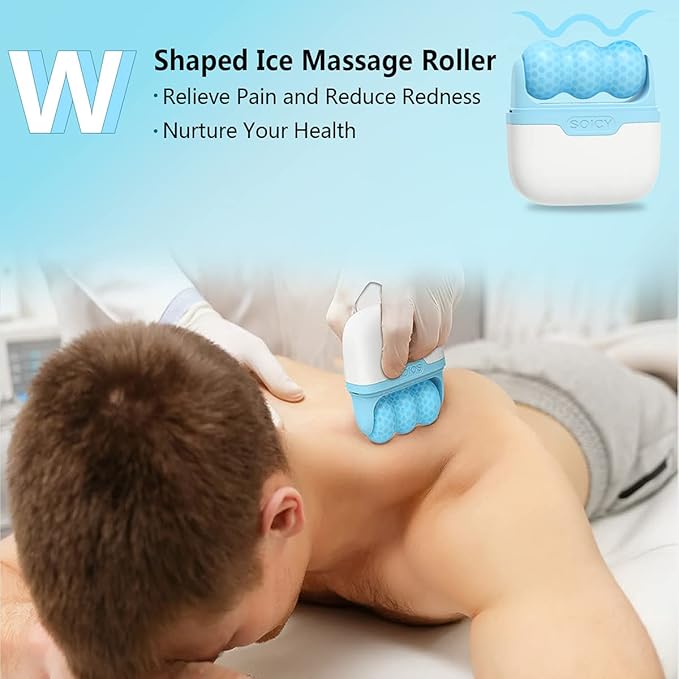 Ice Roller Double Ended, Ice Roller for Face & Eye Puffiness Relief, Ice Face Roller Massager for Migraine Pain, 2 in 1 Facial Ice Roller Skin Care Tool for Whole Body Minor Injury Cold Compress