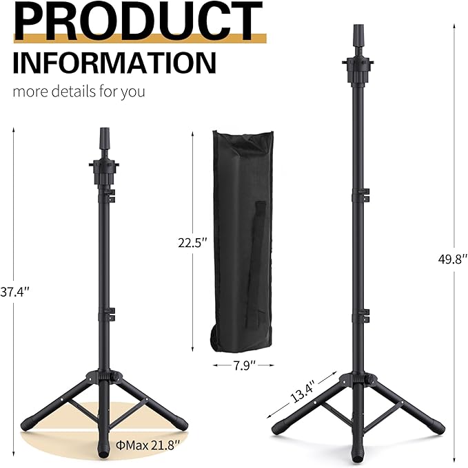 Relx Wig Head Stand - Adjustable Mannequin Head Stand - Wig Stand for Styling - Wig Stand Tripod for Cosmetology Hairdressing Training (Head Not Included)