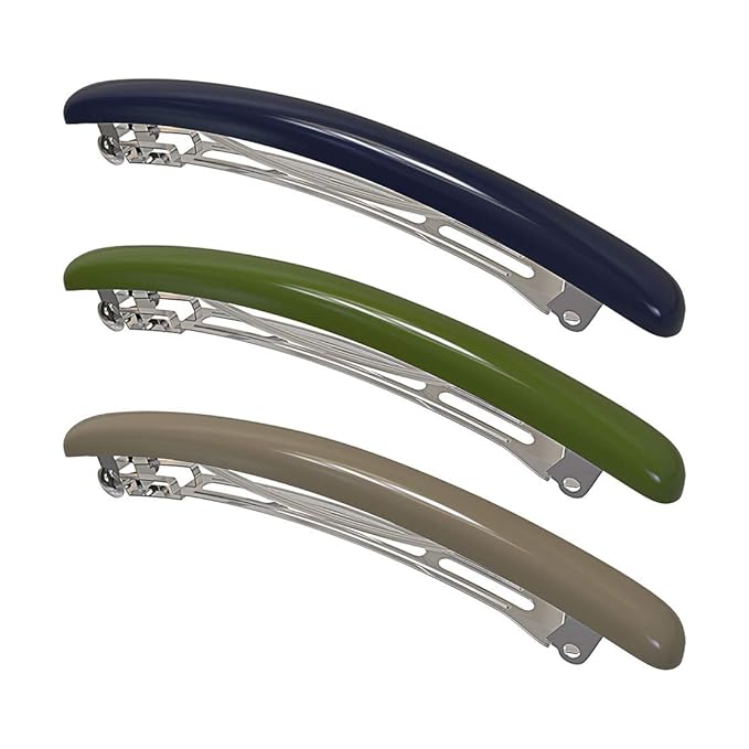 Skinny Hair Barrettes for Women Long Simple Acrylic French Hair Clips Elegant Classic Hairpins Steel Clip Clamp Girls Hair Accessories Navy Blue Dark Green Light Brown 3Pcs/set