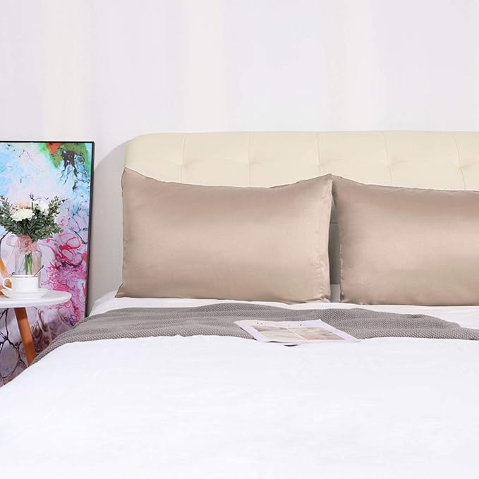 uxcell 2 Pack Silk Satin Pillowcase for Hair and Skin, Cool, Silky, Soft Breathable Pillow Cases Queen Size 20x30 Inch Sateen Pillowcase Rose Gold with Envelope Closure