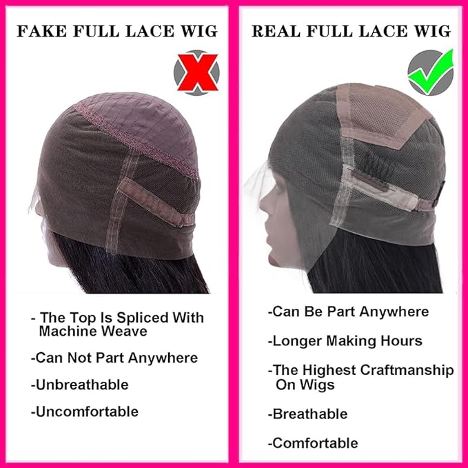 Straight Full Lace Wigs Human Hair 100% Hand-tied Full Lace Human Hair Wigs Full Scalp Lace Wigs Part Anywhere 180% Density(18inch, Natural Black)