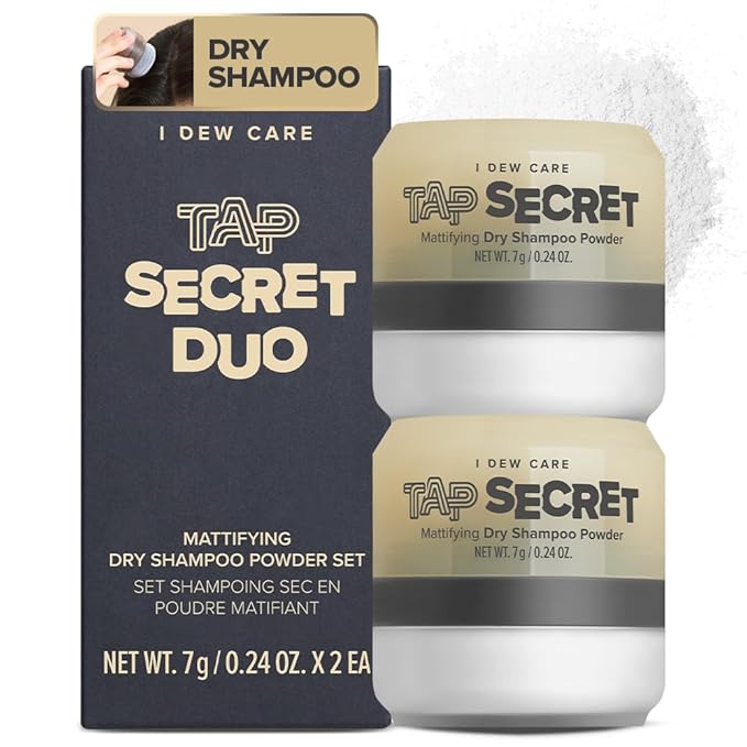 I DEW CARE Biotin Clarifying Dry Shampoo - Tap Secret Original Duo Set | Strengthening & Volumizing, Powder Type, Refillable, Travel size, Non-aerosol, Korean Ginseng, Stocking Stuffers, 0.26 Oz * 2ea