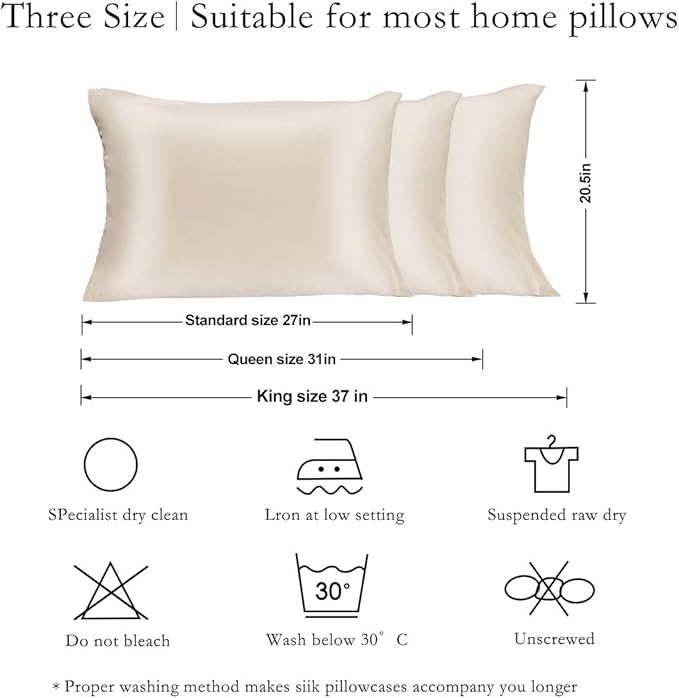 2 Pack 100% Mulberry Silk Pillowcases, Standard Size with Hidden Zipper - Hypoallergenic and Breathable