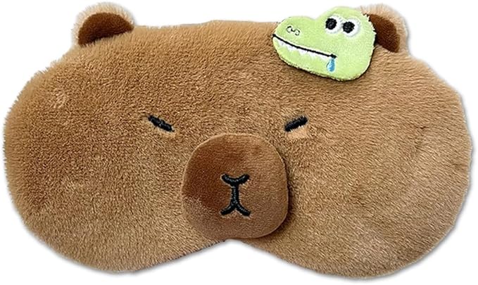 PERFECTSIGHT Cute Plush Eye Mask, Lightweight Adjustable Eyeshade, Faux Fur Cover for Women Men Sleep Travel Nap (Capybara)
