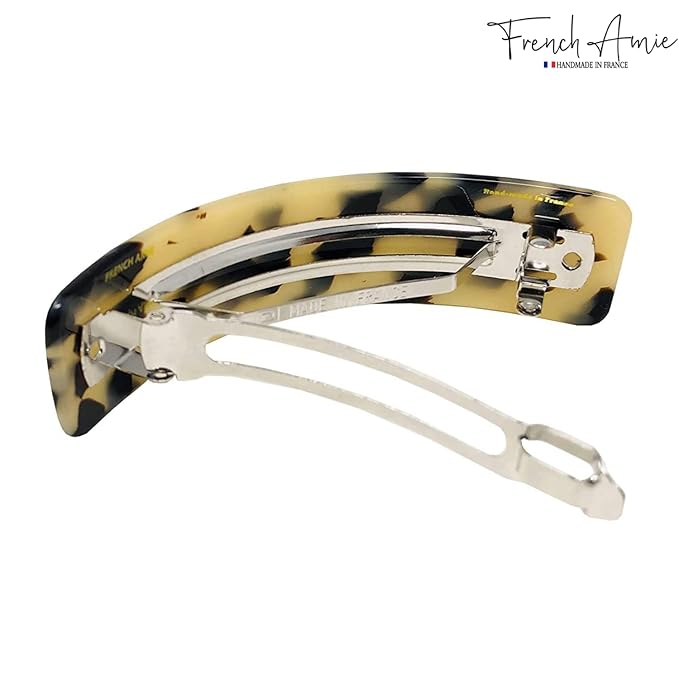 French Amie White Tokyo Handmade Curved Strong Grip Celluloid Automatic Volume Hair Clip Barrette (White Tokyo)