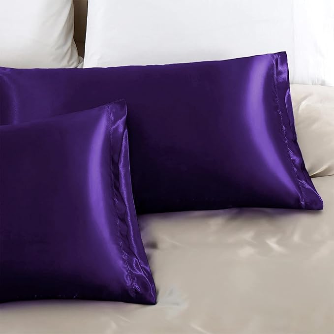 Aormenzy Satin Pillow Cases for Women Queen Size Set of 2, Purple Satin Pillowcase for Hair with Envelope Closure Silky Pillow Covers Wrinkle, Fade Resistant (20x30 Inches)