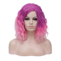 BUFASHION 14" Women Short Ombre Purple Pink Kinky Straight Cosplay Synthetic Wigs With Air Bangs 46 Colors Available (Ombre purple pink)