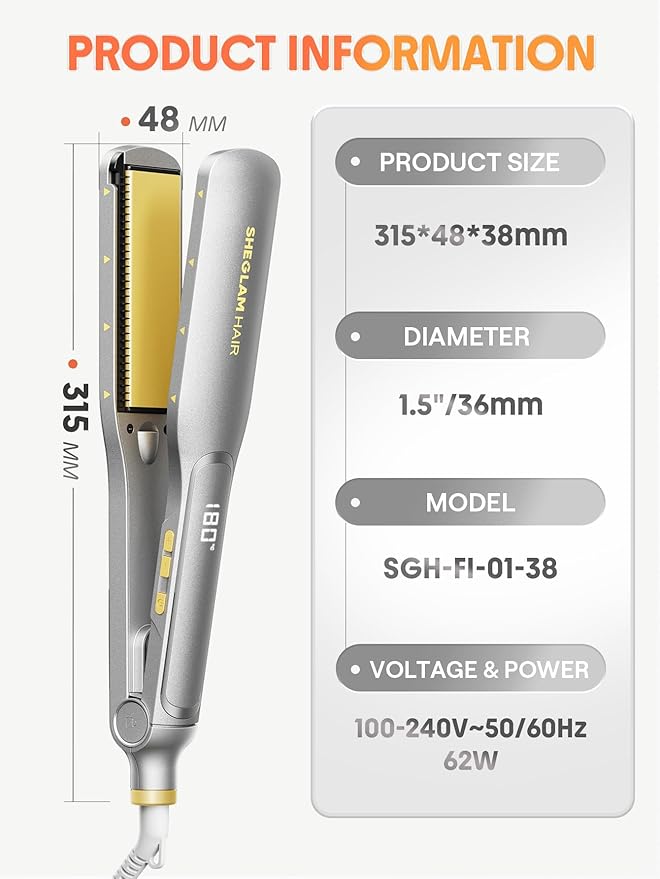 SHEGLAM Hair Straightener 1.5 inch Sleek Chic Wide Glide, 10 Million Negative Ion Flat Iron, 60s Quick Heating