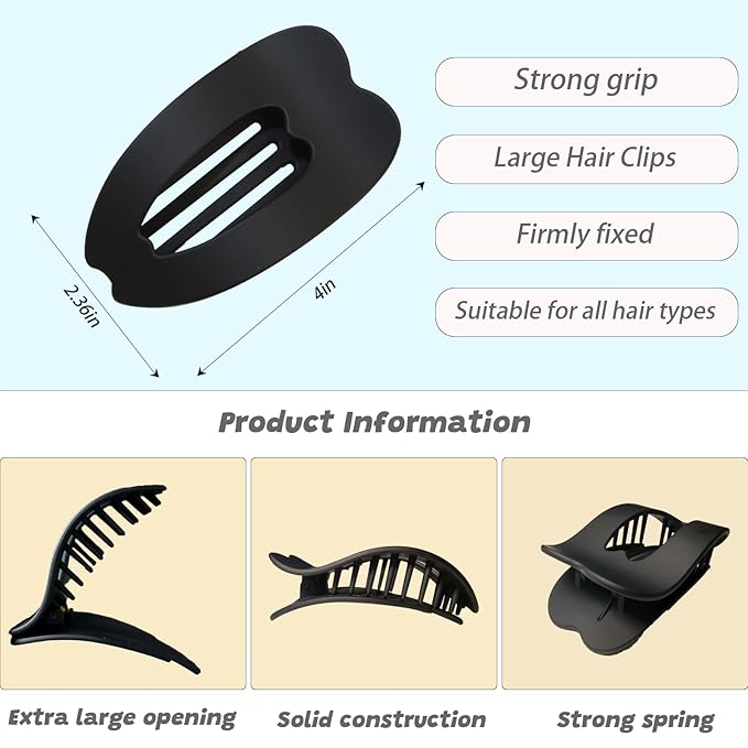 4 PCS Flat Hair Clips, Stylish Classic Hair Barrettes Large Flat Claw Clips, Strong Hold French Hair Clips for Thick and Thin Hair, Accessories for Women Girls